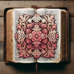 Support with a open Bible with a creative pretty pink flowery pa...