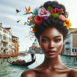 Create an image of a young woman with Afro-Caribbean features, s...