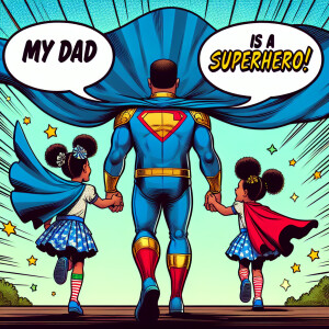 A Puertorican father, with a receding hairline, is holding the h...