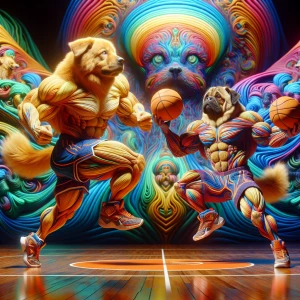 Generate an 8K UHD photorealistic image depicting two hyper-musc...