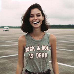 Faded color photograph of stunning 25-year-old freckled brunette...