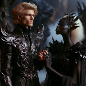 Caranthir-Ar-Fieniel from the Witcher kneels down before Queen T...