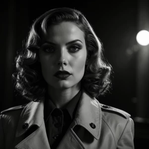 Generate a detailed black-and-white portrait of a superheroine s...
