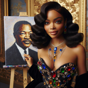 In a high-class, elegantly decorated studio, a very light-skinne...