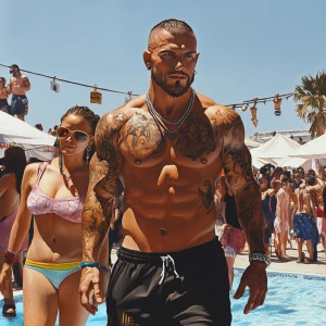 Realistic art 1:1 ,a pool party new york summer resort,a muscula...