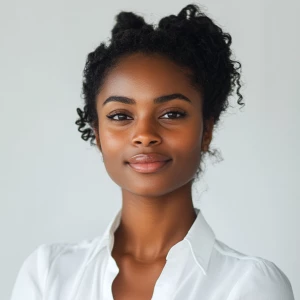 Create an image of a 22-year-old joyful American black woman wit...