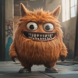 Stylized character portrait of a mischievous designer toy creat...