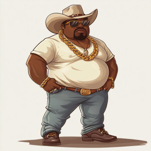 Create a funny cartoon like overweight African American male wit...