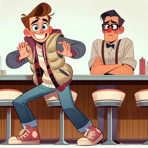 Illustrate Marty McFly, as portrayed by Michael J. Fox in "Back...