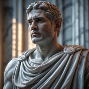 Pedro Albizu Campos, as a marble Roman statue, looking powerful