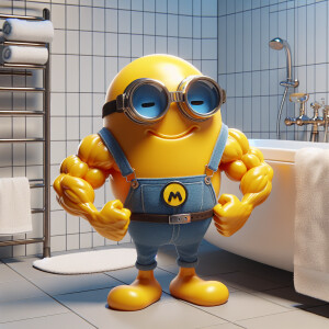 minion from Despicable Me bodybuilder in bath