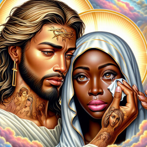 Ensure that the image distinctly represents both Jesus Christ an...
