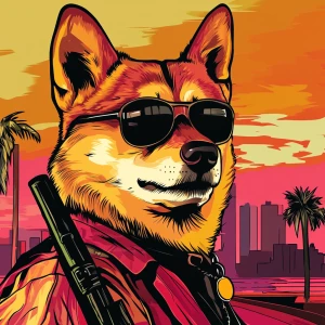 MEME DOGE in GTA art style — Gegen — in the style of a Grand The...
