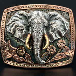 Sterling Silver trophy buckle with polished 14k rose gold border...