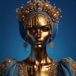 Create a 3-D realistic, elegant figure against a vivid royal blu...