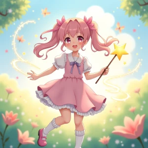 "A charming anime character named Moeka with bright, big sparkli...