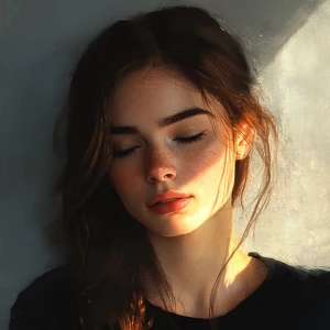 Create a high-resolution woman portrait that masterfully plays w...