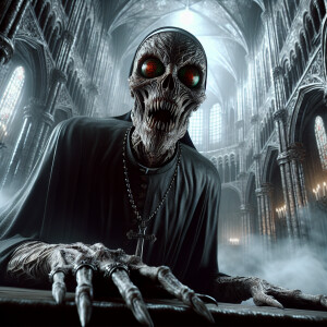 stylized, macabre demonic anthropomorphic wasp with human-like f...