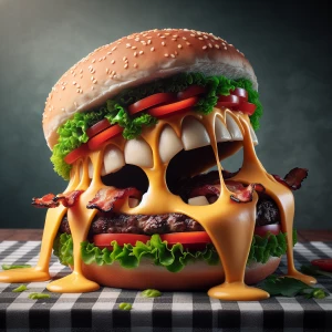 A freakish unimaginable abomination burger eating itself