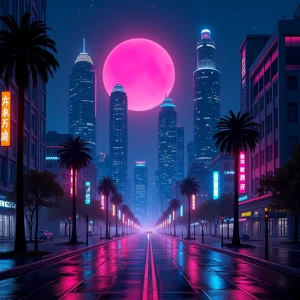 Create a  photo of a futuristic neon-lit cityscape at night, dep...