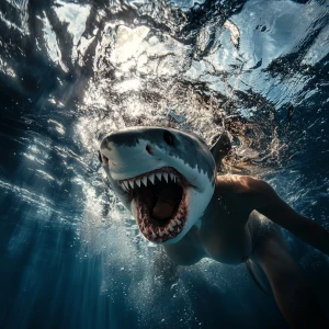 Dynamic underwater photograph of a muscular female figure with s...