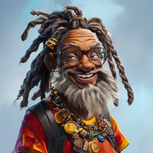 Design a whimsical, cartoon-style image of a Black male characte...
