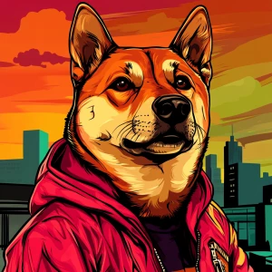 MEME DOGE in GTA art style — — in the style of a Grand Theft Au...