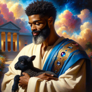 Oil painting of an African-American man resembling Jesus Christ,...