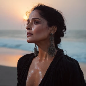 Hyperrealism ,salma hayek on goa beach
