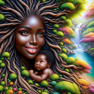 Create a close-up, hyper-realistic 3-D oil painting of a tree wi...