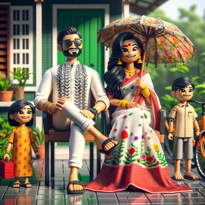 Generate an image of থ্রিডি কার্টুন দিয়ে তৈরি করা হয় চারজন সদস...