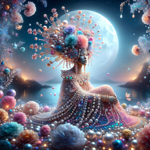 "Create an image of a majestic light skin Hawaiian woman whose f...