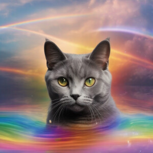 a cat and rainbow