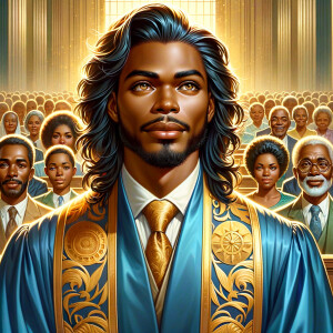 Illustrate an inspiring African-American Jesus crust with a dign...