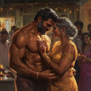 Digital art HD 1:1,A muscular, sweaty man joyously celebrates Di...