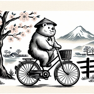 A bear riding bike