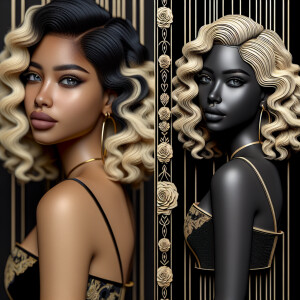 Create a vertical 3-D portrait of a light-skinned African-Americ...