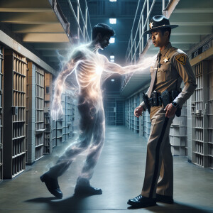 A deputy sheriff experiencing his soul being extracted by a supe...