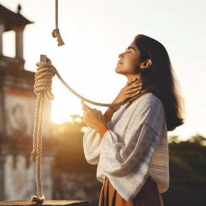 Generate an image depicting a young woman balanced on her tiptoe...