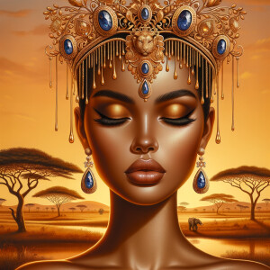 A digital illustration of a Latina woman's portrait with a luxur...