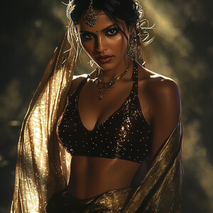 Masterpiece picture of Indian woman strolling and dressed in urb...