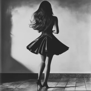 A young woman dressed in a form-fitting mini dress and wearing h...