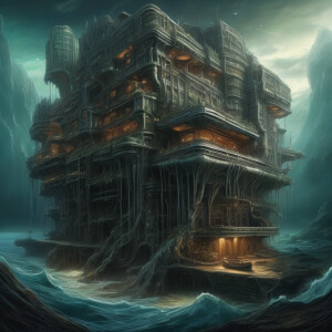 a multi-storey building that is falling, and inside it there is...