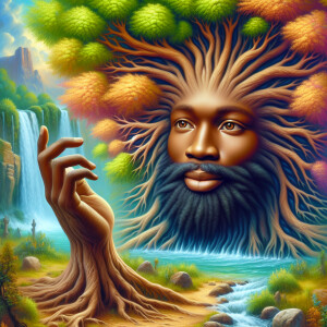 A hyper-realistic 3-D oil painting depicting a tree integrated w...