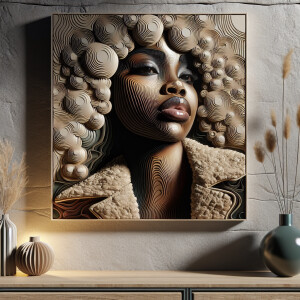 3-D image of an abstract painting which features a beautiful Afr...