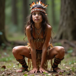 A Native American teen girl wearing her tribes traditional mini...