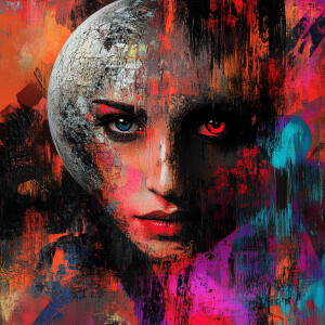 Bold and dynamic, in realistic digital art Abstract Expressionis...