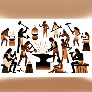 Ancient  Native Americans forging cooper tools
