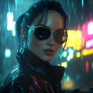Angelina Jolie portrayed as a 3D animated cyberpunk detective, i...