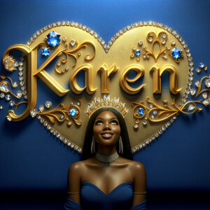 VCraft a 3-D image showcasing the name 'KAREN' in a luxurious go...